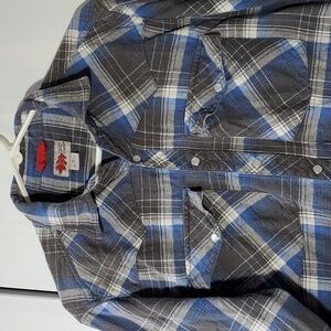 Field N Forest| Mens Pearl Snap Blue/Gray Flannel Western Plaid Shirt Sz.Large
